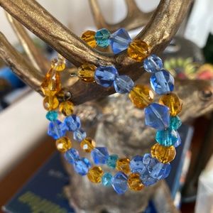 Blue and Golden Glass Crystal Wrap Bracelet